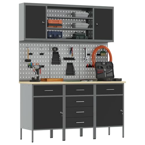 vidaXL Conjunto de 5 Negro Acero Grande Altura Ajustable