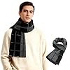Zando Mens Winter Scarf Long Soft Plaid Tassel Scarf for Men Shawl Neck Wrap Classic Scarves Black & Grey One Size