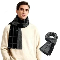 Zando Mens Winter Scarf Long Soft Plaid Tassel Scarf for Men Shawl Neck Wrap Classic Scarves Black & Grey One Size