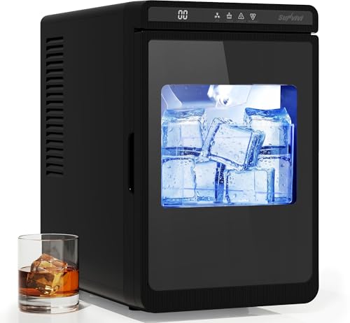 Image of Sunvivi Clear Ice Maker, Compact Countertop Ice Machine, Fast 10-Min Ice Production, Self-Cleaning, LED Light & Timer, Portable Electric Ice Maker for Kitchen