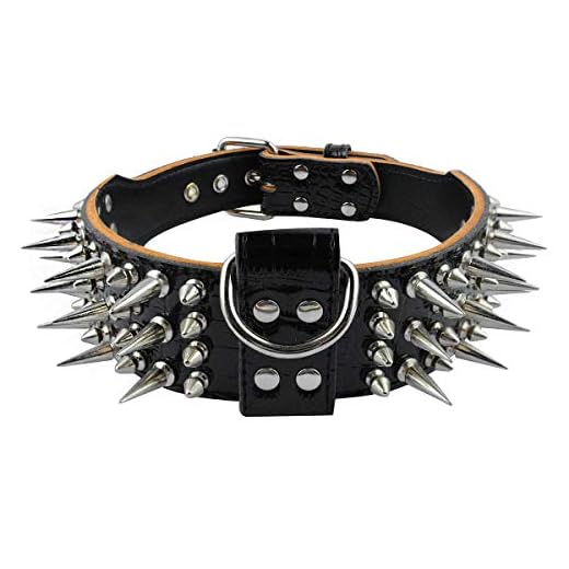 PET ARTIST 2" Wide Luxury Genuine Leather Spiked Studded Dog Collars for Medium & Large Dogs,Black,XL,Neck for 21-24"