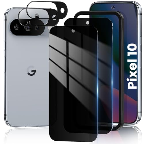 RXNMH 2+2 Pack for Google Pixel 10 Privacy Screen Protector & Camera Lens Protector, Support Fingerprint Unlock, Fit Lens Cutouts, Anti Spy Tempered Glass Film, Anti-dust, Easy Installation Tool