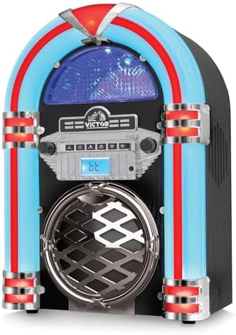 Miniatura 6 de VICTOR Broadway - Jukebox Bluetooth de escritorio con iluminación LED multicolor, negro (VDTJ-1550-BK)