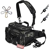 HAKAWAFLY(ハカワフライ)釣り バッグ 広口 大容量 ウエストバッグ 幅広 フィッシングバッグ 5WAY タックルバッグ 防水 ヒップバッグ 多機能 着脱/左右可能なショルダーバッグ パッド式 撥水加工 ロッドホルダー2点とカラビナ5点付き（ネイビーカモフラージュ）