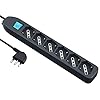 Electraline 62074 Multipresa 6 posti Polivalenti P40(Schuko + 10/16A) con Interruttore Cavo 1,5 m Nero