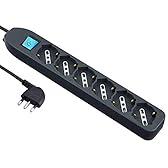 Electraline 62074 Multipresa 6 posti Polivalenti P40(Schuko + 10/16A) con Interruttore Cavo 1,5 m Nero