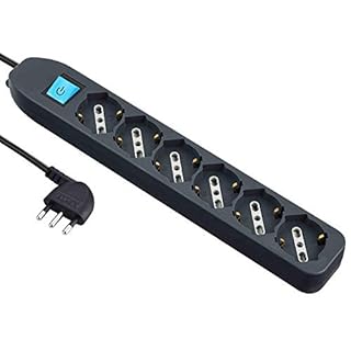 Electraline 62074 Multipresa 6 posti Polivalenti P40(Schuko + 10/16A) con Interruttore Cavo 1,5 m Nero