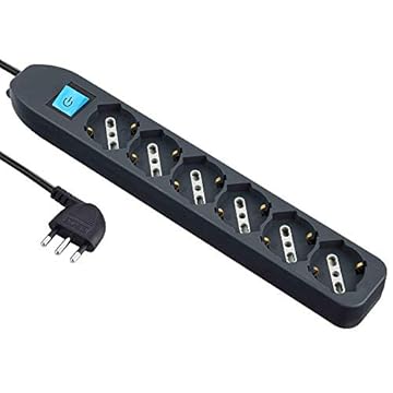 Electraline 62074 Multipresa 6 posti Polivalenti P40(Schuko + 10/16A) con Interruttore Cavo 1,5 m Nero