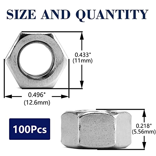 1/4-20 Hex Nuts 100Pcs 304 Stainless Steel 18-8, Full Thread, Hex Drive, Bright Finish by SG TZH - Thumbnail 2