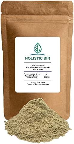 Holistic Bin Black Tongkat Ali Powder (Polyalthia bullata) Organic Root Powder from Indonesia | Longjack Tongkat Ali for Men and Women | 100% Pure, Single Ingredient Powdered Longjack Extract