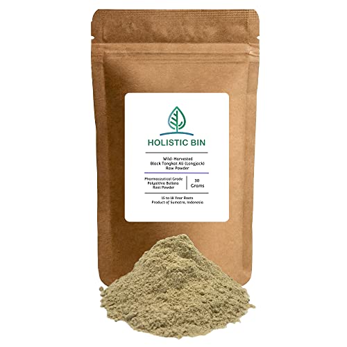 Holistic Bin Black Tongkat Ali Powder (Polyalthia bullata) Organic Root Powder from Indonesia | Longjack Tongkat Ali for Men and Women | 100% Pure, Single Ingredient Powdered Longjack Extract