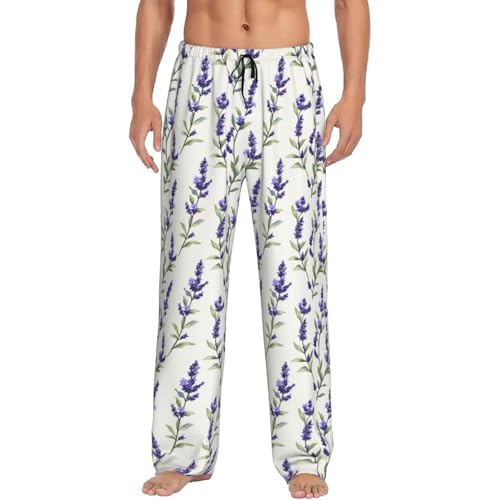 Mens Pajama Pants - Bright Lavender Purple Print Soft Sleep Lounge Pants For Men, Casual Pj Bottoms With Pockets4