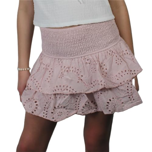 Sastianaen Women Y2k Ruffle Mini Skirt Flowy Layered Short Skirt Boho High Waist A Line Skirt Cute Skirts for Teen Girls