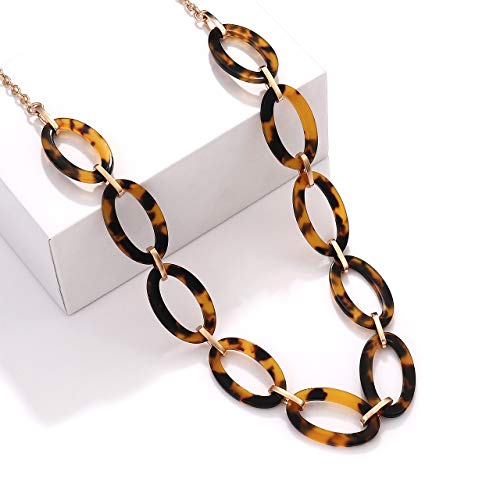 Bvga Long Necklaces For Women Acrylic Tortoise Link Necklace Leopard Print Metal Oval Resin Chain Link Acetate Collar Necklace (Black And White) #TOP2