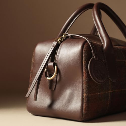Image of Theater Toad Structured Mini Duffle Bag for Women | Brown Faux Leather Handbag with Detachable Adjustable Strap | Compact Textured Everyday Sling
