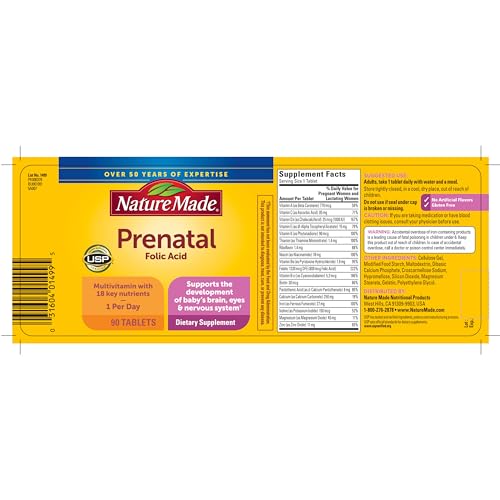 Image of Nature Made Prenatal Multivitamin with Folic Acid, Vitamin & Mineral Supplement, Daily Nutritional Support, Prenatal Vitamins for Women, 90 Tablets, 90 Day Supply
