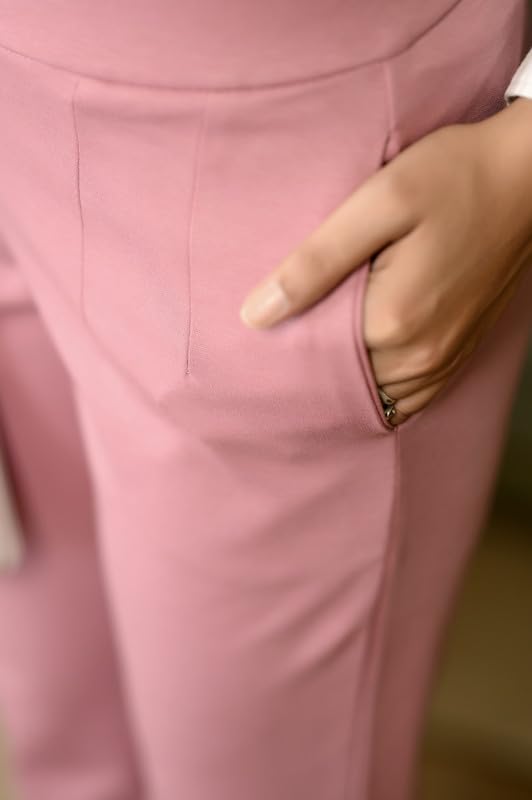 Image of Mlada Straight Fit Cigarette Pencil Pants Elastic Waist Band Mid High Waist Formal Office Trousers for Women, Pockets for Travel Stretch Cotton Knit Full Length Regular /Plus Size