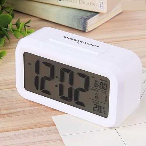 Image of HNY White Digital Alarm Clock Table Clock for Students, Home, Office, Corporate with Automatic Sensor, Date & Temperature