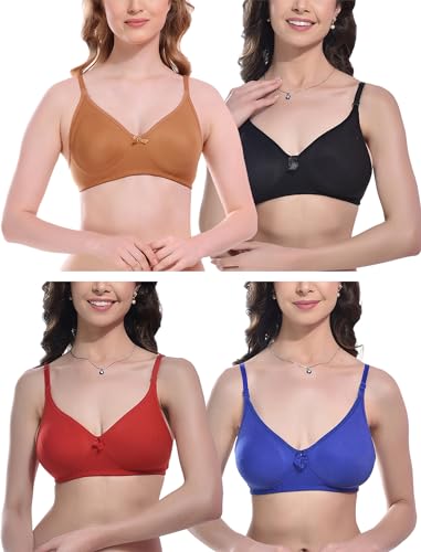 Image of FIMS - Fashion is my style Women Cotton Blend Non-Padded Bra Non-Wired Mould Seamless Cup Solid Bras Cup-B Pack of 1, Multicolor