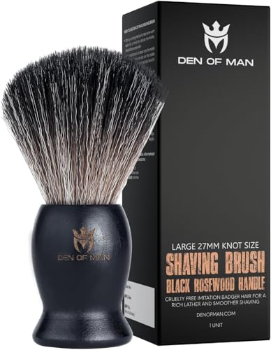 Image of Den of Man Jumbo 27mm Knot Premium Cruelty Free Imitation Badger Hair Shaving Brush, Soft & Ultra Absorbent Bristles For Smooth Shave, Real Rosewood Handle