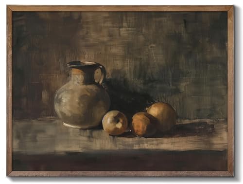 XOCUUI Farmhouse Still Life Picture Living Room - Rustic Vintage Decor for Bedroom - Peach Fruit Dining Room Moody Muted Oil Painting Art Deco Wall Art for Kitchen - 11 x 14 No Frame