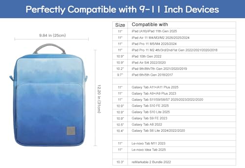 Image of Dadanism 9-11 Inch Tablet Sleeve Bag Carrying Case with Shoulder Strap for iPad (A16) 11 inch, iPad 10th Gen 10.9 inch, iPad Air M4 /Pro M5 11 inch, iPad 9 /8 /7th 10.2 inch, Galaxy Tab A11+ Plus 11 inch, Misty Blue