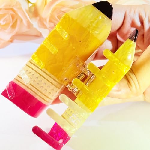 Pinza para el cabello estilo lápiz color amarillo para mujeres, resistente para cabello grueso, ideal para regalo a maestras miniatura 4