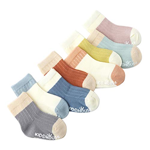 Belsmi Lot de 8 paires de chaussettes tubulaires antidérapantes en coton pour bébé fille garçon - Rose - S Cover
