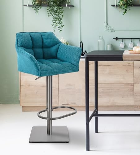 Clp Sgabello Alto Bar Damaso I Sgabello Design Trapuntato Cucina In Stoffa Con Braccioli E Schienale Imbottiti, Colore:Turchese, Colore Del Telaio:Acciaio Inossidabile - 2