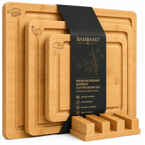 BAMBANG 3 Pcs Schneidebrett Set Holz,Schneidebretter Bambus,Holzbrett Küche Holzschneidebrett Bamboo Groß für Fleisch Gemüse – Ansicht 1