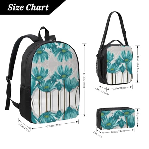 Mochila escolar ligera juvenil de flores con portameriendas y estuche negro 4