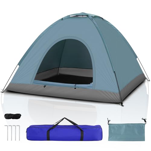 LEADZM Campingzelt 3-4 Personen, Tragbar, Kuppelzelte，Wasserdicht Winddicht UV-Schutz, Fiberglas Gestell, Ideal für Outdoor Camping Picknick，Blau (Blau)