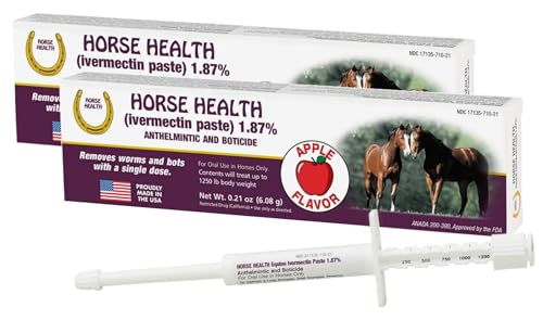 Horse Ivermectin Paste 1.87% Apple Flavored Oral Horse Dewormer Syringe 6.08g Tube Treats Horses Up to 1250 lbs (2-Pack)