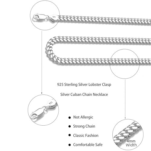 925 Sterling Silver Cuban Chain Lobster Clasp 3mm 4mm 5mm 18K Gold/Silver Cuban Link Curb Chain Necklace for Women Men Diamond Cut 16-30 Inches4