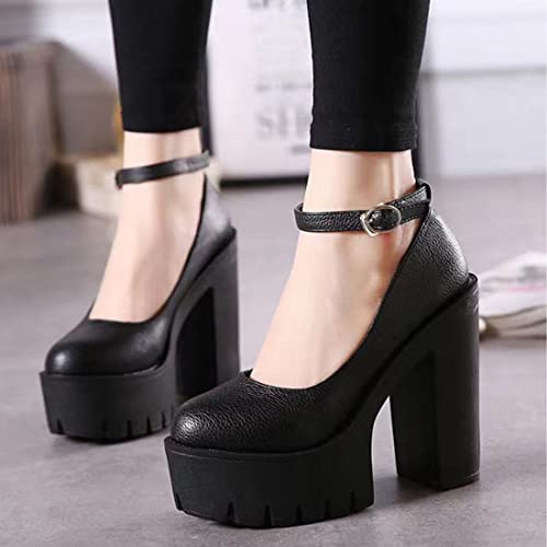 Image of Ulalaza Women Mary Jane Dress Pumps Lolita Shoes Cute Platform Gothic Double Ankle Strap Round Toe Chunky Heel Uniform Pumps Shoes Perfect for School Party Business Work Dance Date Night Club