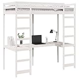 【Fonctionnalités pratiques】 Ce lit mezzanine est conçu pour la sécurité et l'espace. Sa construction solide en pin assure une base stable, tandis qu'un bureau intégré permet d'avoir un coin série ou travail. Les garde-corps protègent pendant le sommeil, et l'échelle intégrée facilite l'accès, idéal pour tous.