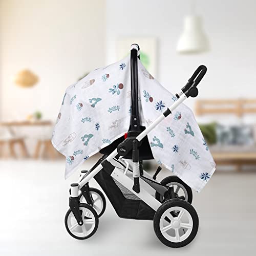 Muslin Carseat Cover For Boys Girls, Breathable Infant Car Seat Canopy, Lightweight Baby Carrier Cover, Newborn Shower Gift, Fit Spring Summer/Hot Days/Warm Weather, Cactus #TOP5