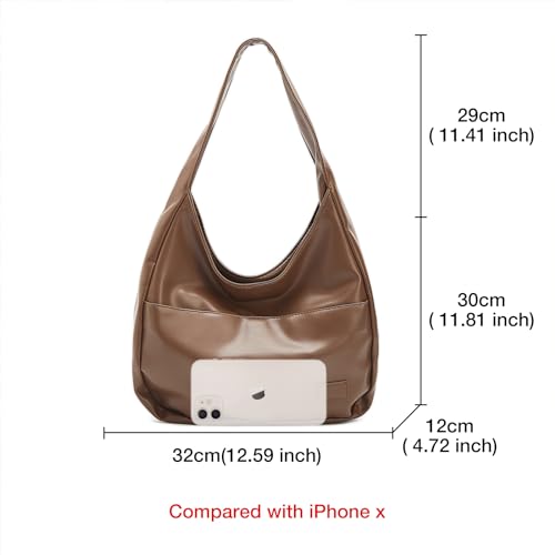 Image of FOXLOVER Sleek PU Hobo Shoulder Bag with Magnetic Closure for Daily Use, Brown