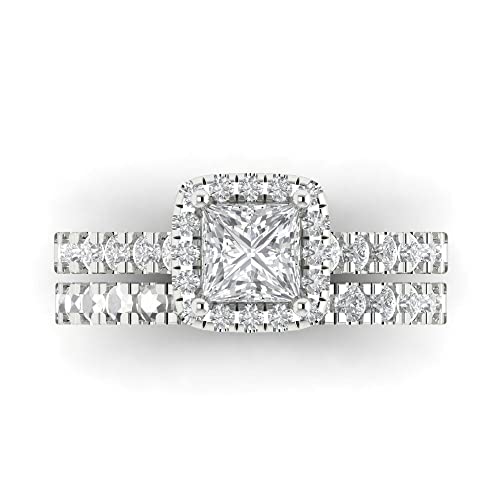 2.01 ct Princess Cut Clear Simulated Diamond 14k White Gold Halo Solitaire W/Accents Wedding Engagement Promise Ring