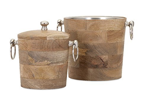 IMAX 71806-2 Makana Wood Bar Buckets (Set of 2), Natural