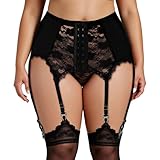 Women Plus Size High-Waist Floral Lace Garter Belt Adjustable Suspender Belt Set with 6 Straps Metal Clip for Thigh Highs (No Stocking) (3XL Waist: 71.5-72.5cm)