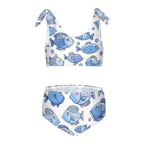 Girls' Bikini Set, with Cute Doodle Fishes Kids Swimsuit 2 Pcs Beach Bathing Suit