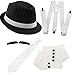 Produktbild Foxxeo 20er Jahre Gangster Kostüm Set für Herren - Hosenträger Krawatte Hut Gamaschen Bart  für Fasching Karneval Motto-Party