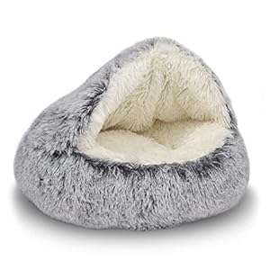 ShinHye Cat Bed Round Plush Fluffy Hooded Cat Bed Cave, Cozy for Indoor Cats or Small Dog beds, Soothing Pet Beds Doughnut Calm Anti-nxiety Dog Bed – Waterproof Bottom Washable (20×20inch, Grey)