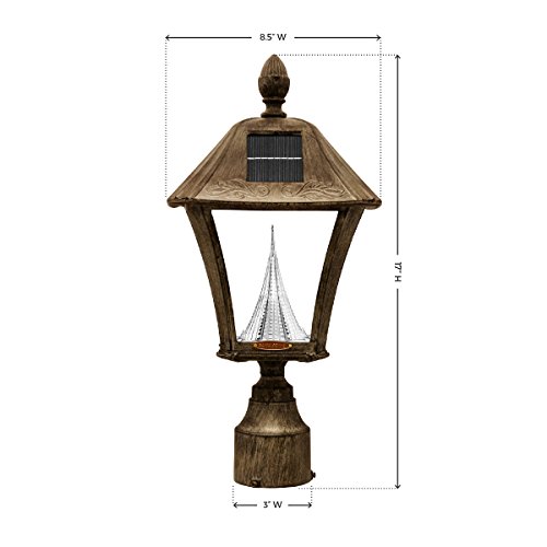 Gama Sonic GS-106FPW-WB Baytown Lamp Outdoor Solar Light, Pole Pier & Wall Mount Kits, Weathered Bronze - Thumbnail 3