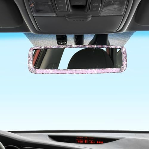 Image of Osilly Bling Car Rearview Mirror, Decorations Rear View Mirror with Crystal Rhinestones & Diamonds, Car Interior Trim Accessories, Clip-on & HD Glass, Sparkly Gift (Pink)