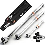 HORUSDY 3-Piece Breaker Bar Set with 180° Rotatable Head, 6'', 10'', 15'' Length, Heavy Duty Breaker Bars with Chrome Vanadium Steel, 1/4'', 3/8'' and 1/2'' Drive
