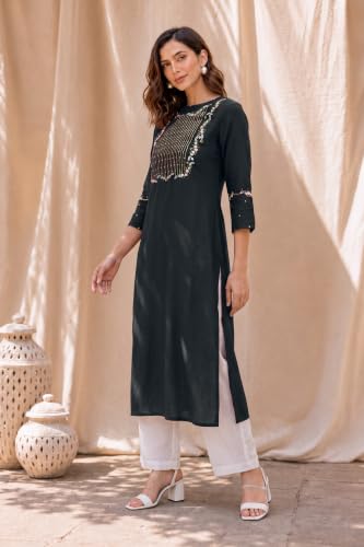 Image of MIRCHI FASHION Women's Straight Fit Rayon Sequins Embroidered and Polka Dots Printed Kurti Only