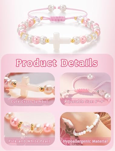 HGDEER Dear Lord Bless This Little Girl, Pink Pearl Cross Adjustable Bracelet for Girls, Birthday, Graduation, Baptism, Easter, Christmas, Valentines, First Communion, Confirmation Christian Gifts for Girls Daughter Granddaughter Niece3