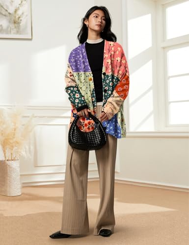 Image of YESNO Women's Fall V-Neck Cardigan Sweaters Casual Graphic Oversized Open Front Button Down Long Sleeves Knit Tops SCV